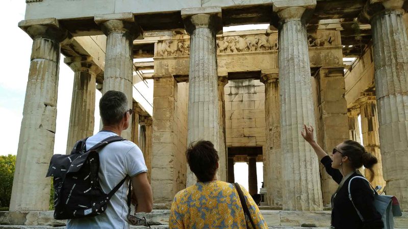 Temple of Hephaestus in Ancient Agora with a group